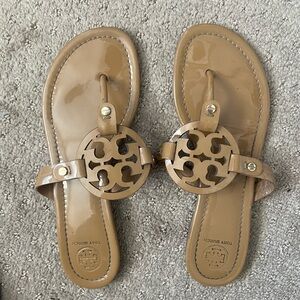 Tan patten leather Tory Burch miller sandal